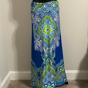 VENUS Blue and Green A-Line Maxi Skirt Resort Wear